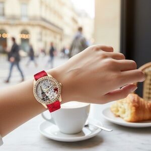 Eiffel Tower Red Quartz Round Watch